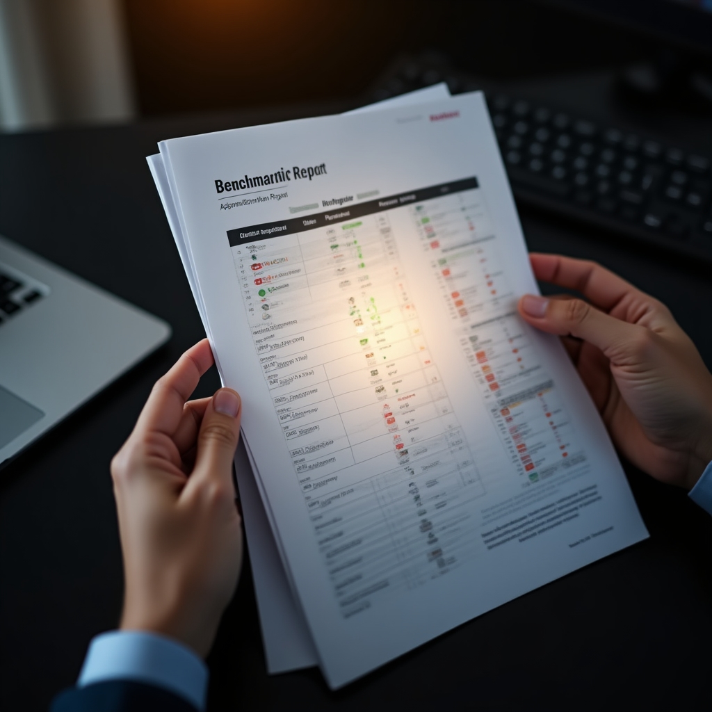 Construction cost benchmark report document being reviewed