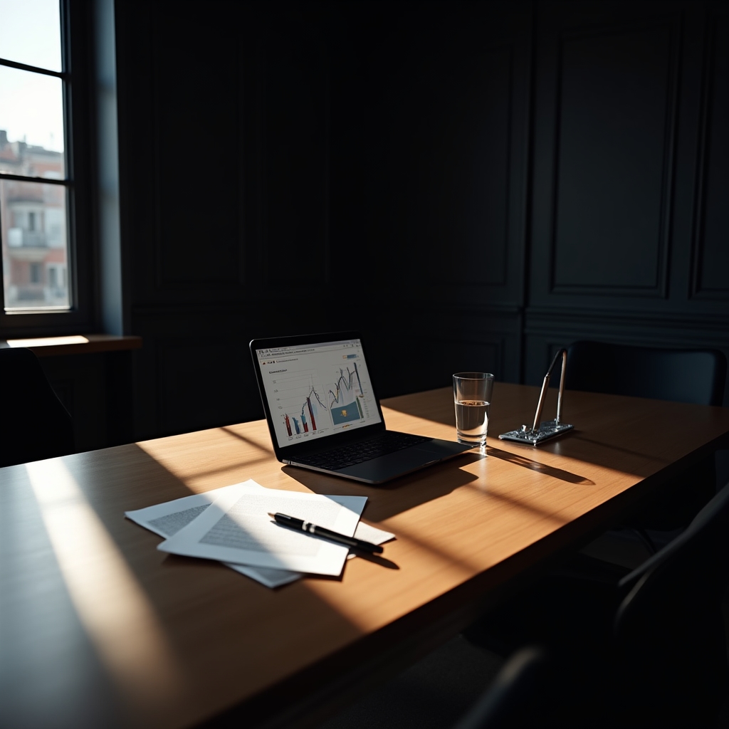 Clean professional desk with analysis documents